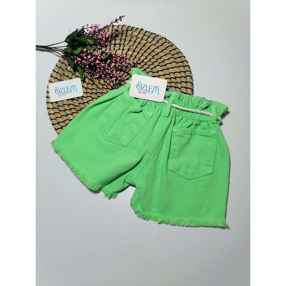 Renkli Düğmeli Belden Lastik Püsküllü Kız Şort