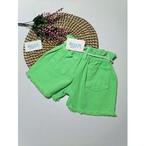 Renkli Düğmeli Belden Lastik Püsküllü Kız Şort