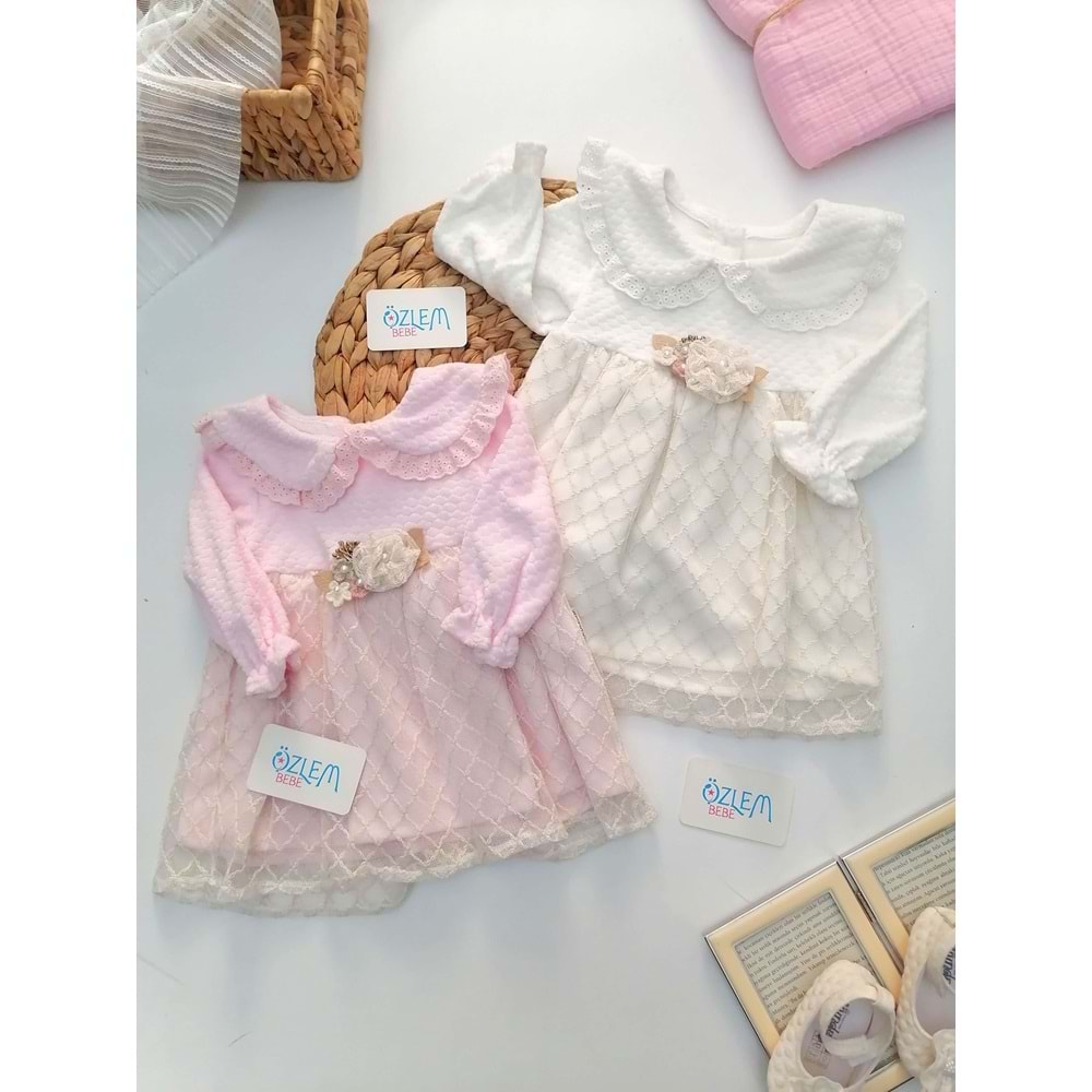 Güpürlü Minik Yaka Üstü Tül Kadife Elbise