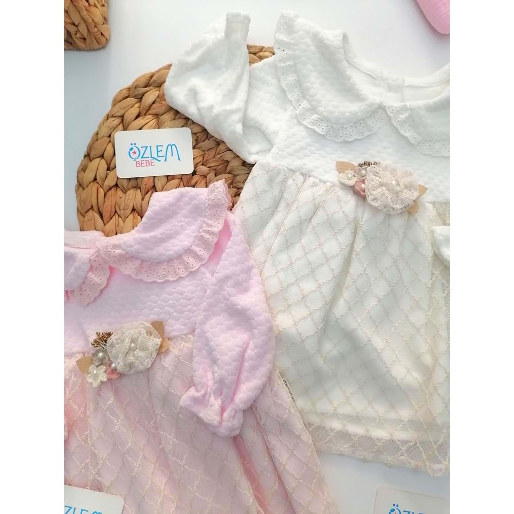 Güpürlü Minik Yaka Üstü Tül Kadife Elbise