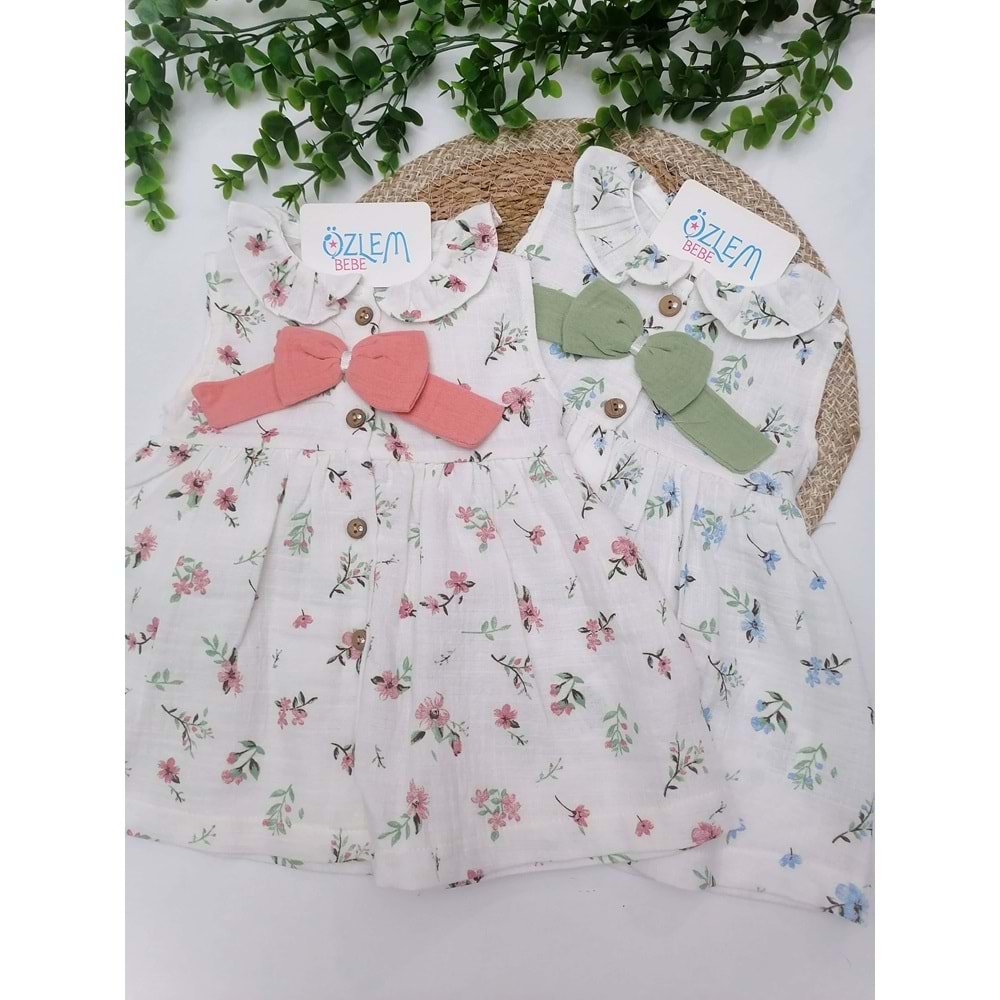 Bebe Yaka Çiçekli Askılı Müslin Elbise