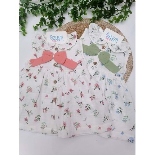 Bebe Yaka Çiçekli Askılı Müslin Elbise