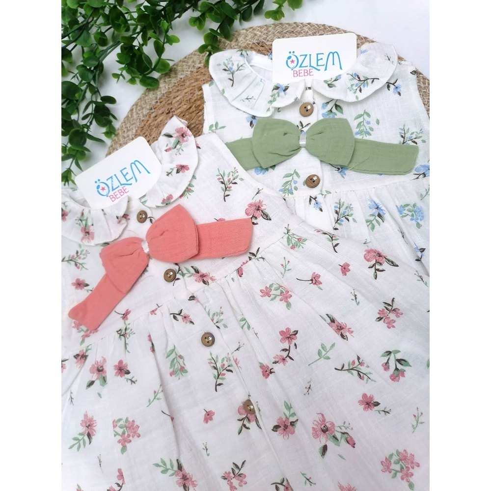 Bebe Yaka Çiçekli Askılı Müslin Elbise