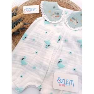 Yakası Fistolu Kaz Nakışlı Müslin Tulum