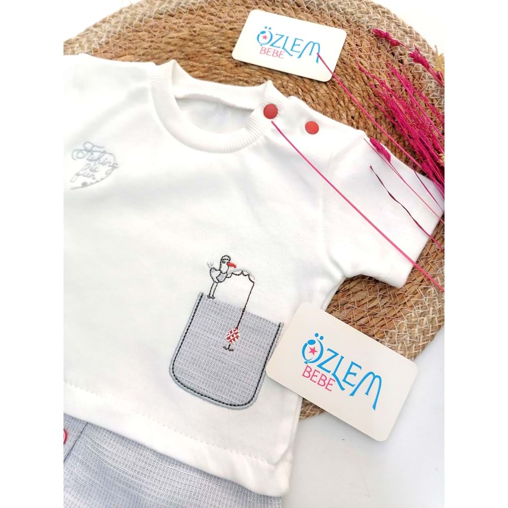 Leylek Nakış Pötikare Şortlu 2'li Takım