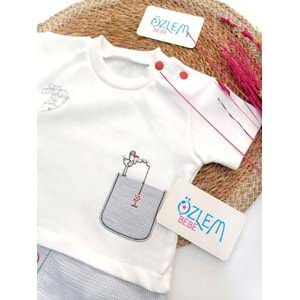 Leylek Nakış Pötikare Şortlu 2'li Takım