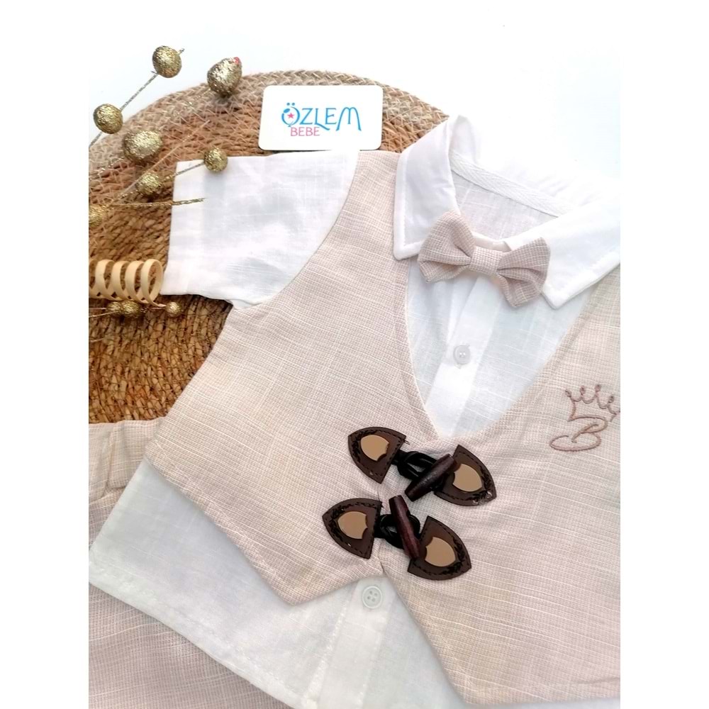 Çoban Düğme Cepken Yelek 2'li Keten Takım