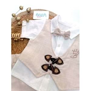 Çoban Düğme Cepken Yelek 2'li Keten Takım