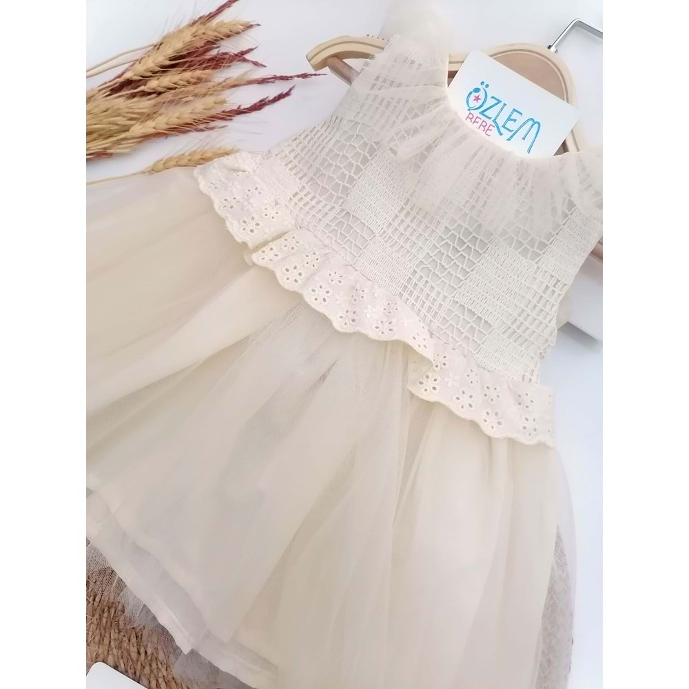 Tül Fırfır Yaka Fistolu Kabarık Elbise