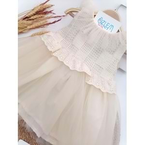 Tül Fırfır Yaka Fistolu Kabarık Elbise