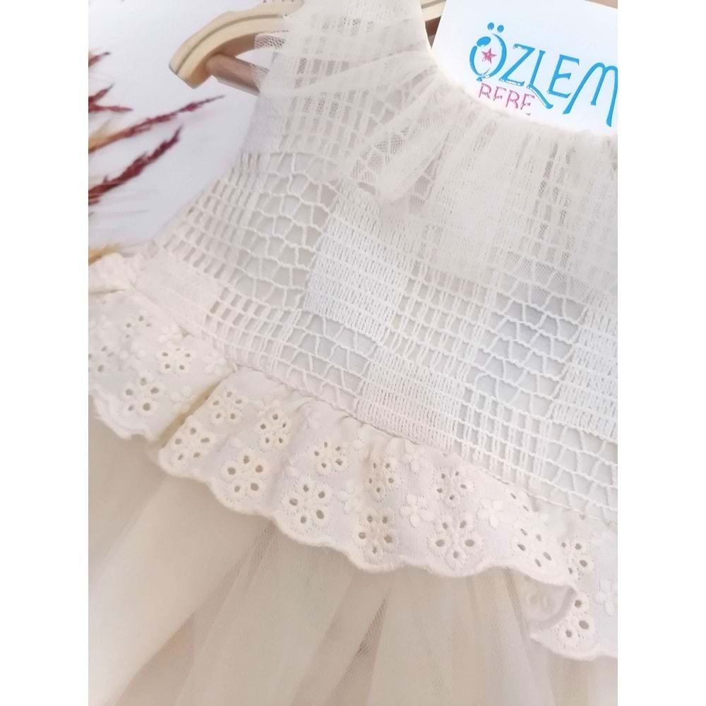 Tül Fırfır Yaka Fistolu Kabarık Elbise