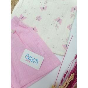 Çiçek Kelebek Şortlu Müslin 2'li Takım