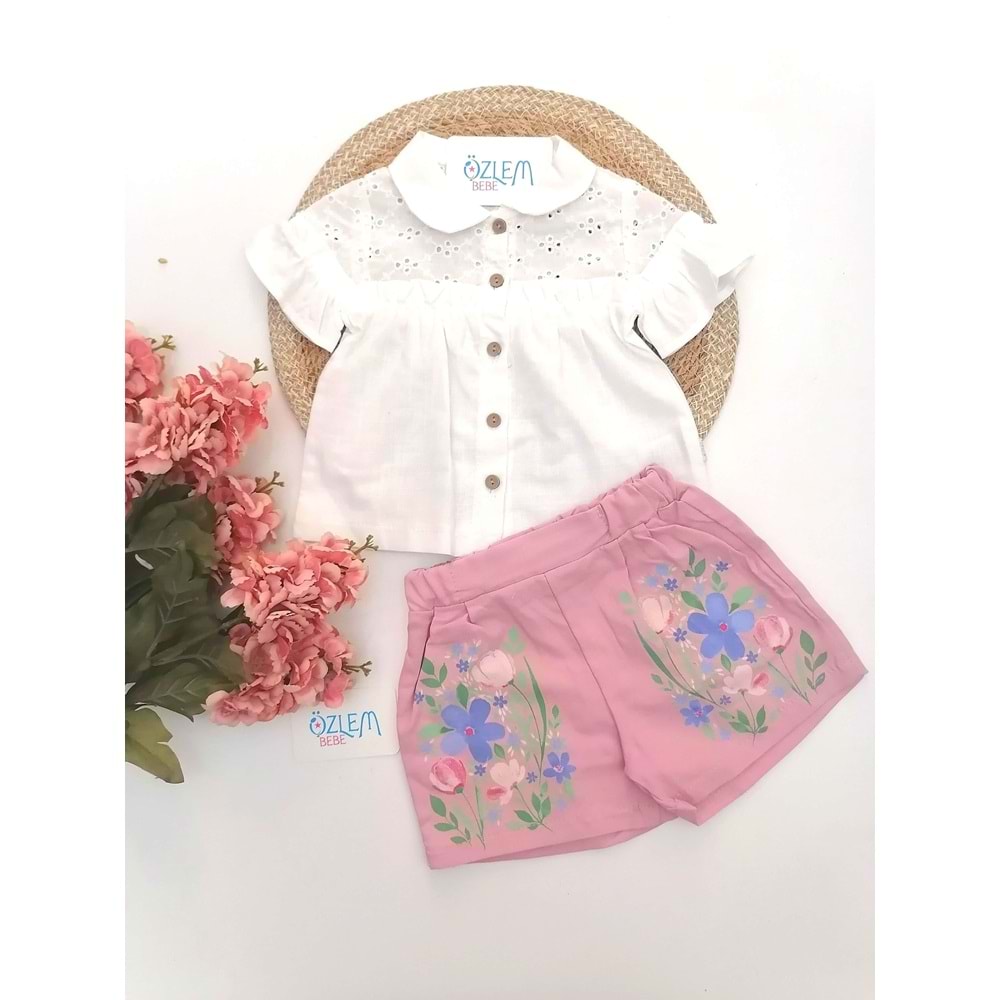 Güpür Bebe Yaka Gömlek&Şort 2'li Takım