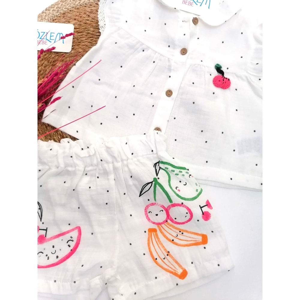 Kiraz Baskı Şortlu Müslin 2'li Takım