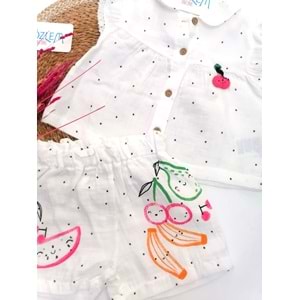 Kiraz Baskı Şortlu Müslin 2'li Takım