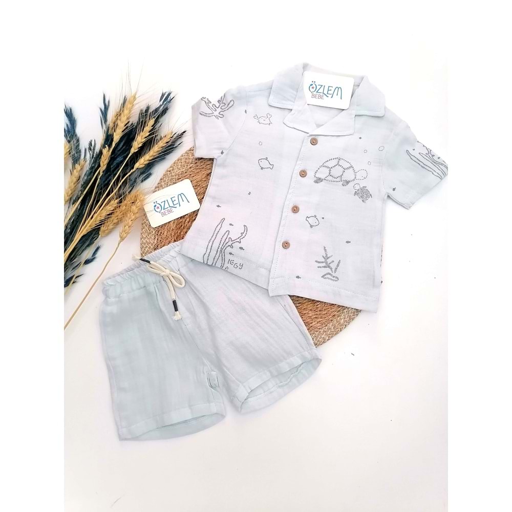 Tosbik Baskı Şortlu Müslin 2'li Takım