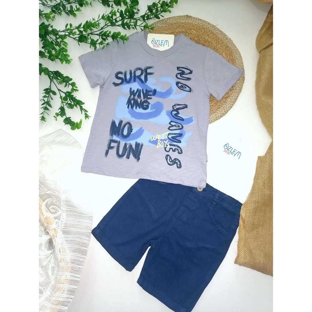 Surf Baskı Tişört&Denim Şortlu 2'li Takım