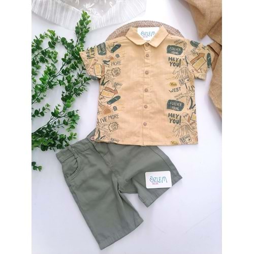 Safari Baskı Keten Gömlek&Şortlu 2'li Takım
