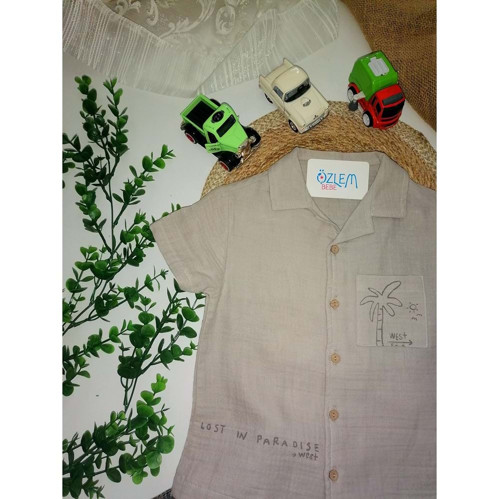 Palmiye Baskı Müslin Gömlek&Şortlu 2'li Takım