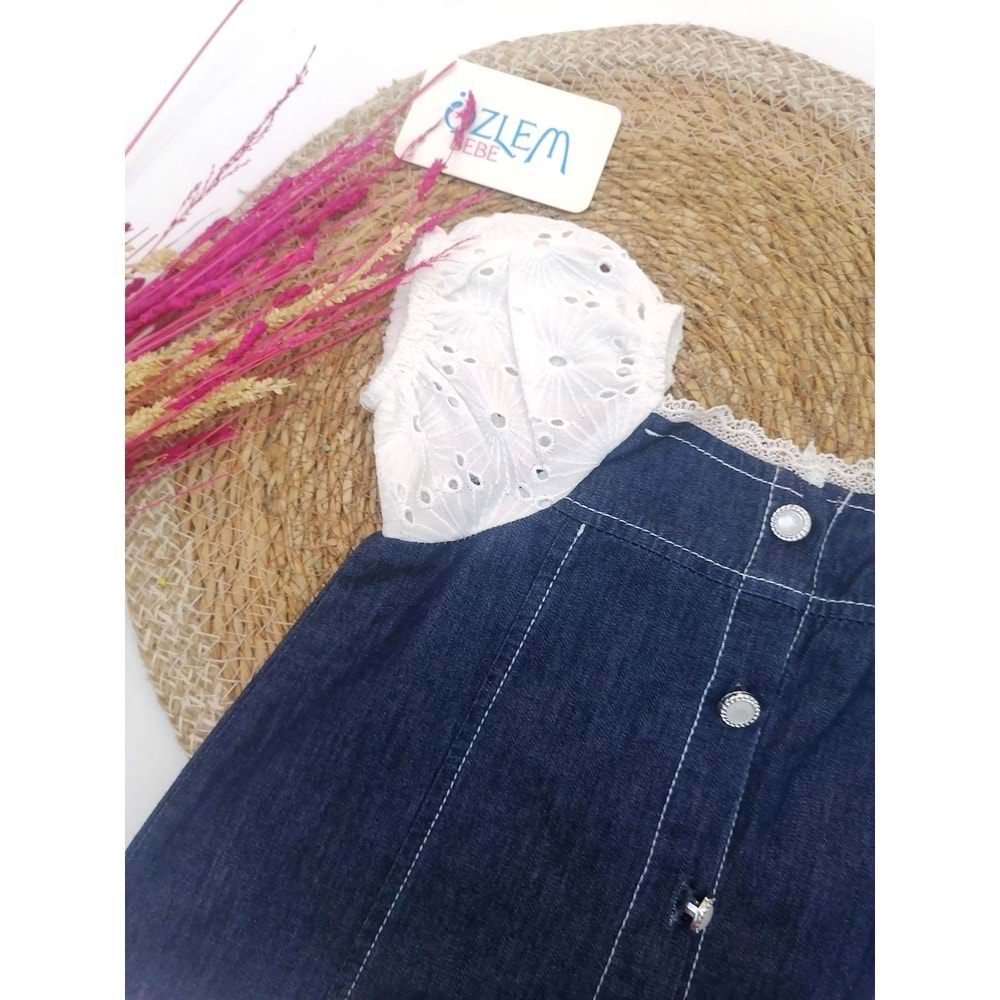 Güpür Karpuz Kollu Denim Elbise