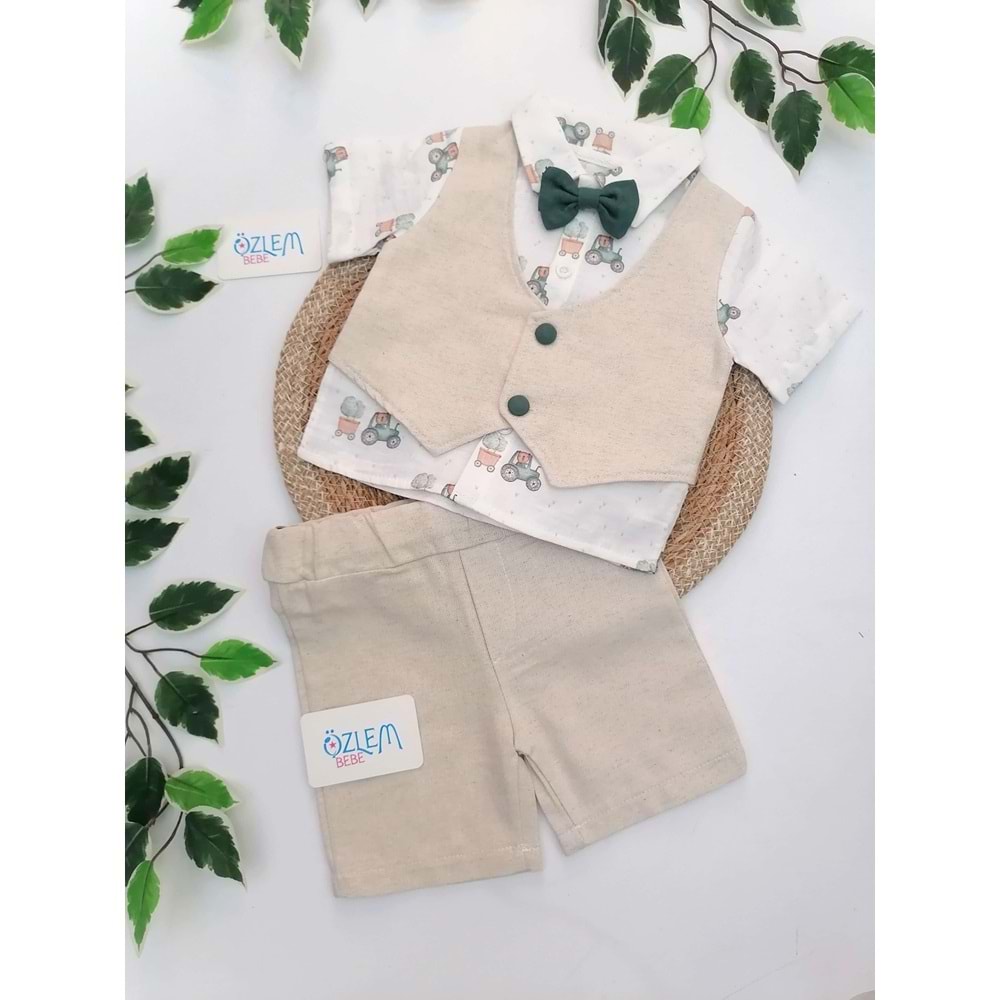 Traktör Desen Cepken Yelekli Müslin 2'li Takım