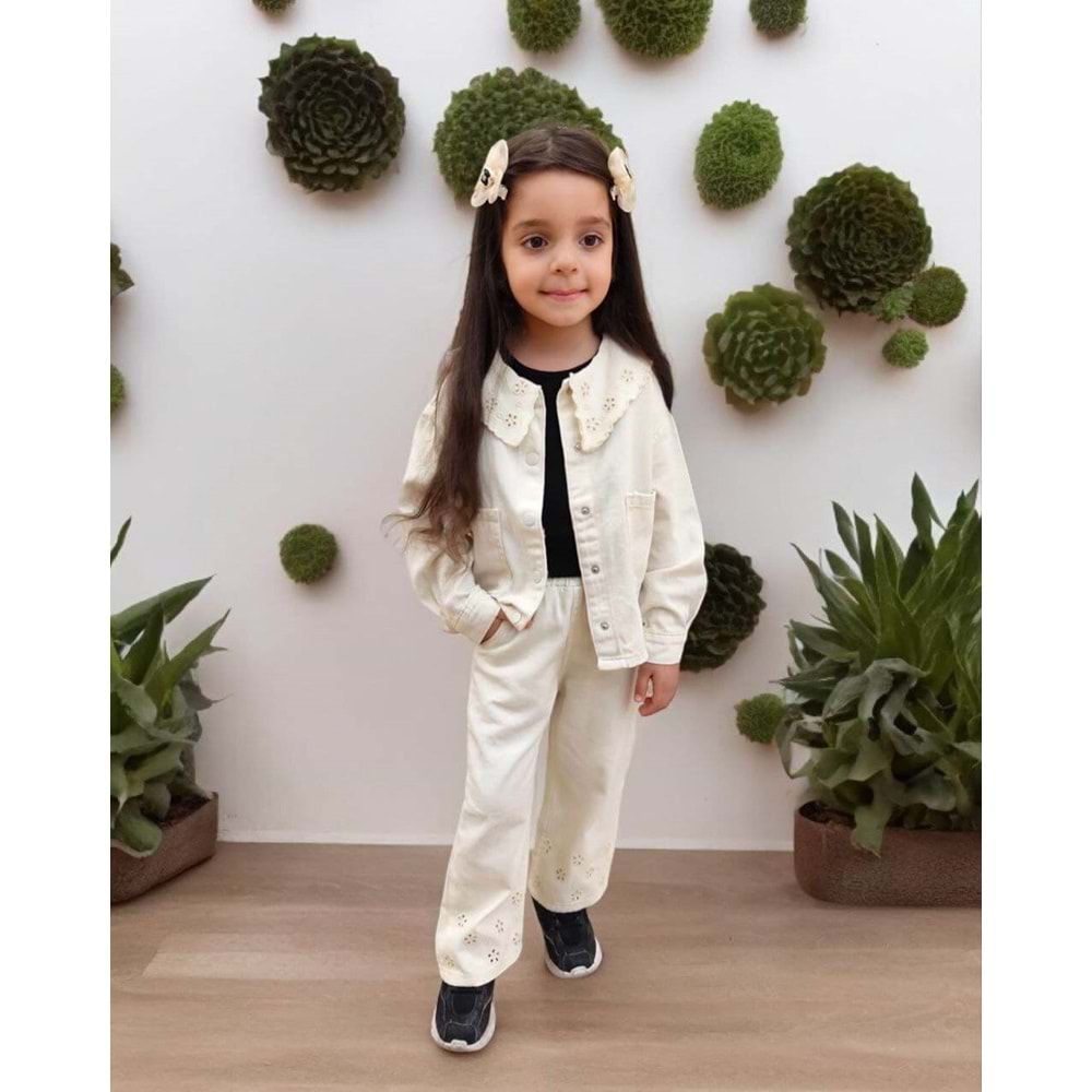 Oyma Yaka Ceketli Denim 2'li Takım