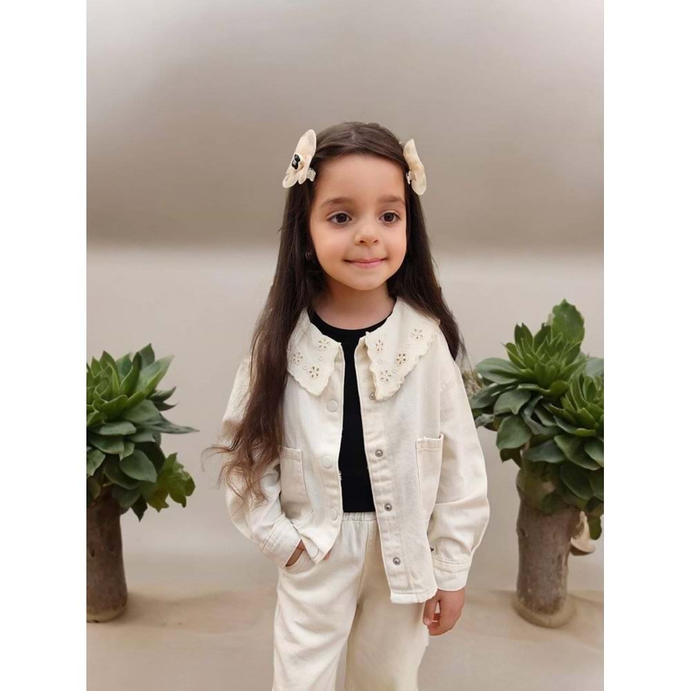 Oyma Yaka Ceketli Denim 2'li Takım