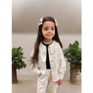 Oyma Yaka Ceketli Denim 2'li Takım