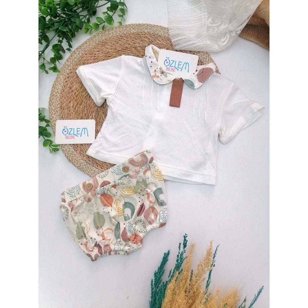 Bebe Yaka Tişört&Geometrik Desen Şort 2'li Tk.