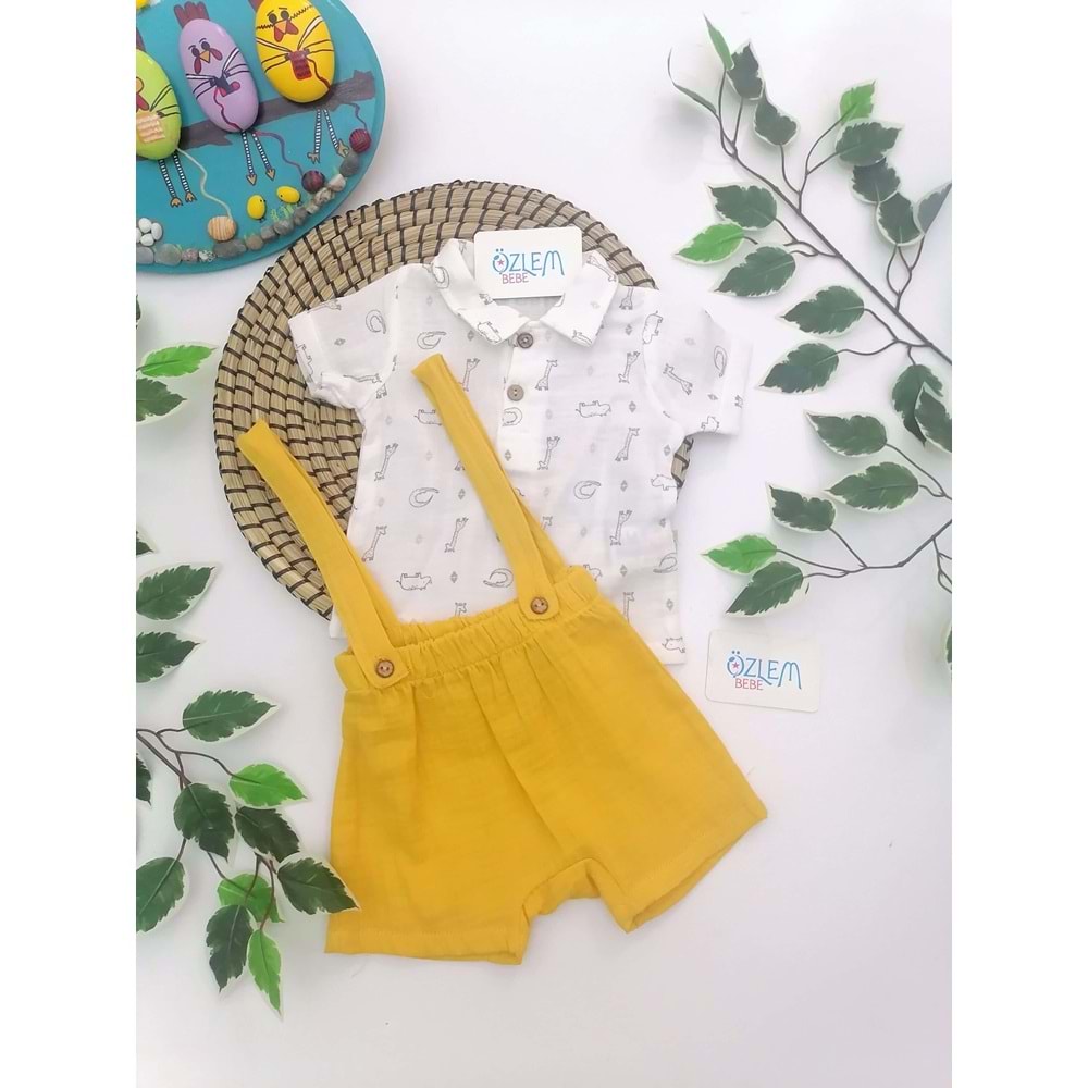 Zürafa Desen Müslin Gömlek&Salopet 2'li Takım