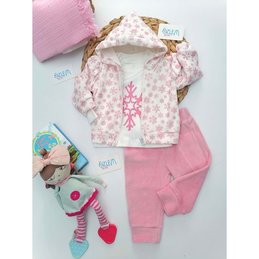 Kar tanesi Hırkalı Kadife 3'lü Takım