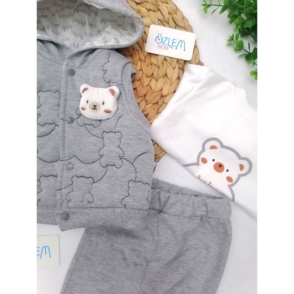 Baby Boy Ayıcık Figür Yelekli 3'lü Takım