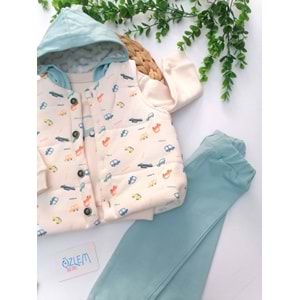 Araba Baskı Yelekli 3'lü Takım