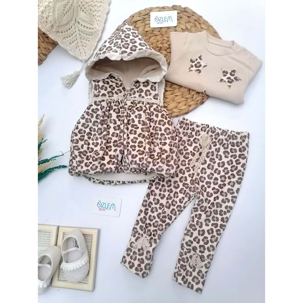 Leopar Desen Yelekli 3'lü Takım