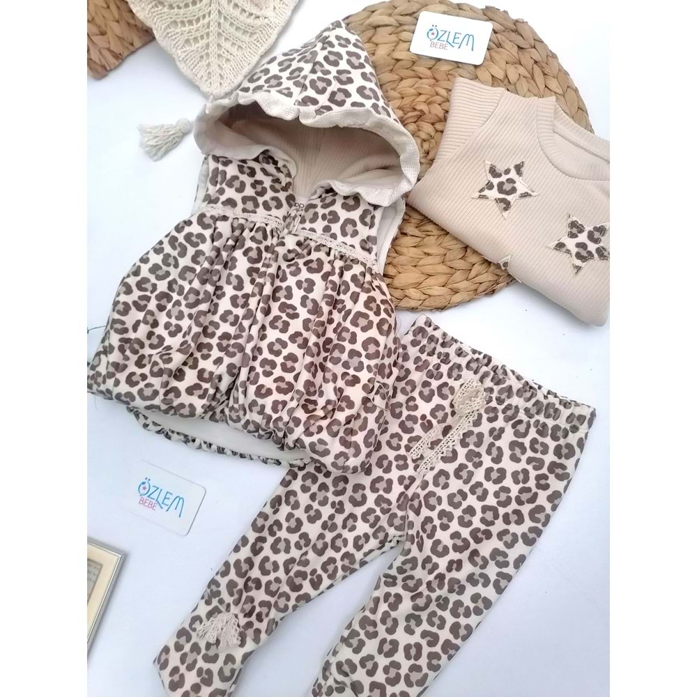 Leopar Desen Yelekli 3'lü Takım
