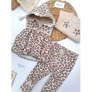 Leopar Desen Yelekli 3'lü Takım