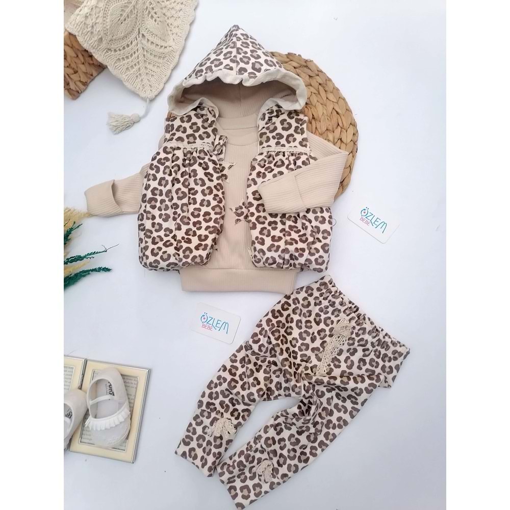 Leopar Desen Yelekli 3'lü Takım