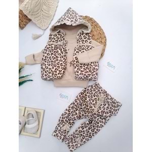 Leopar Desen Yelekli 3'lü Takım