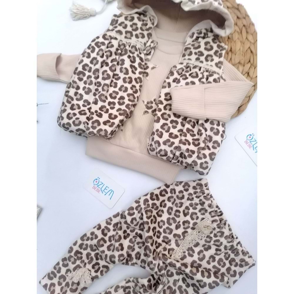 Leopar Desen Yelekli 3'lü Takım
