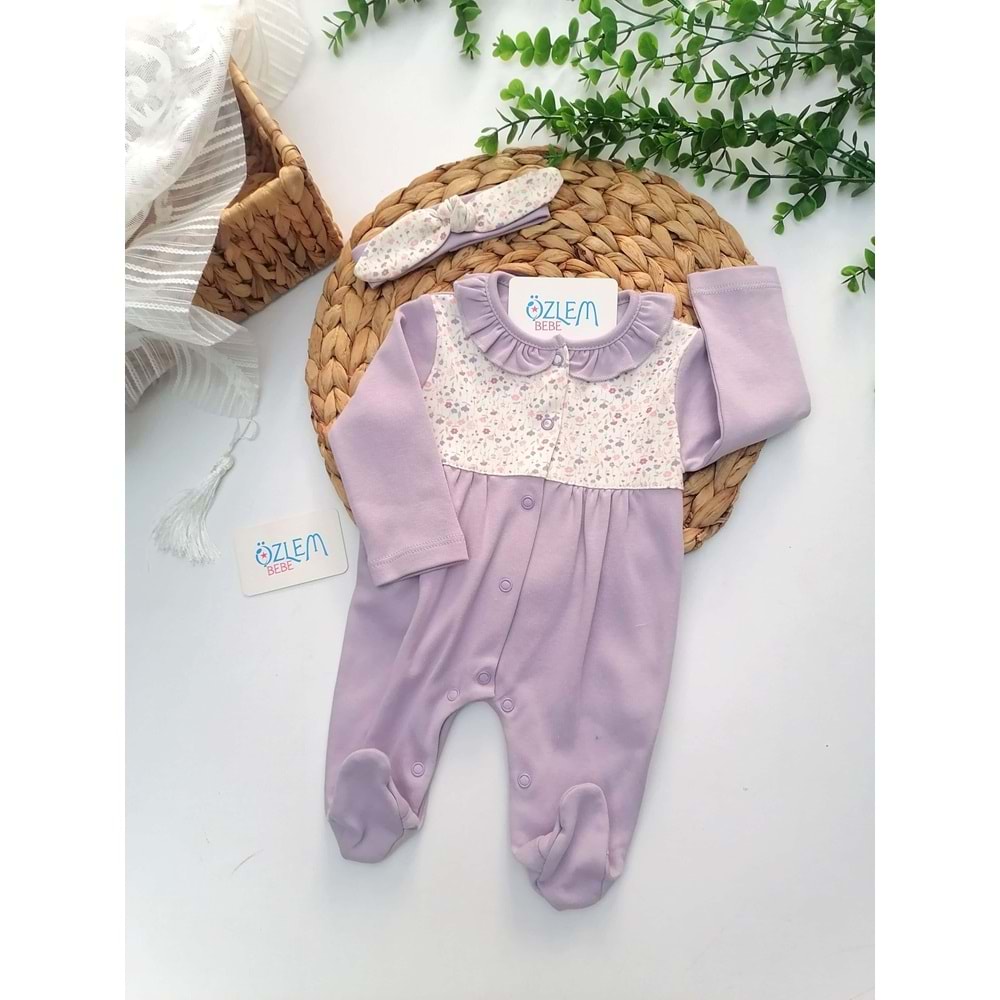 Çiçek Desenli Bandanalı Bebek Tulumu