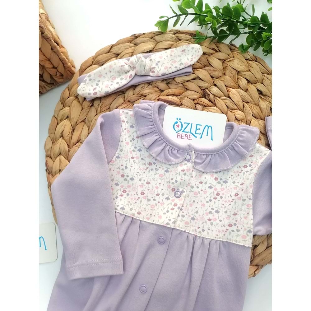 Çiçek Desenli Bandanalı Bebek Tulumu