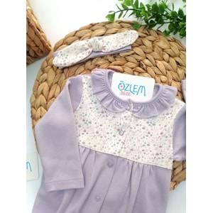 Çiçek Desenli Bandanalı Bebek Tulumu