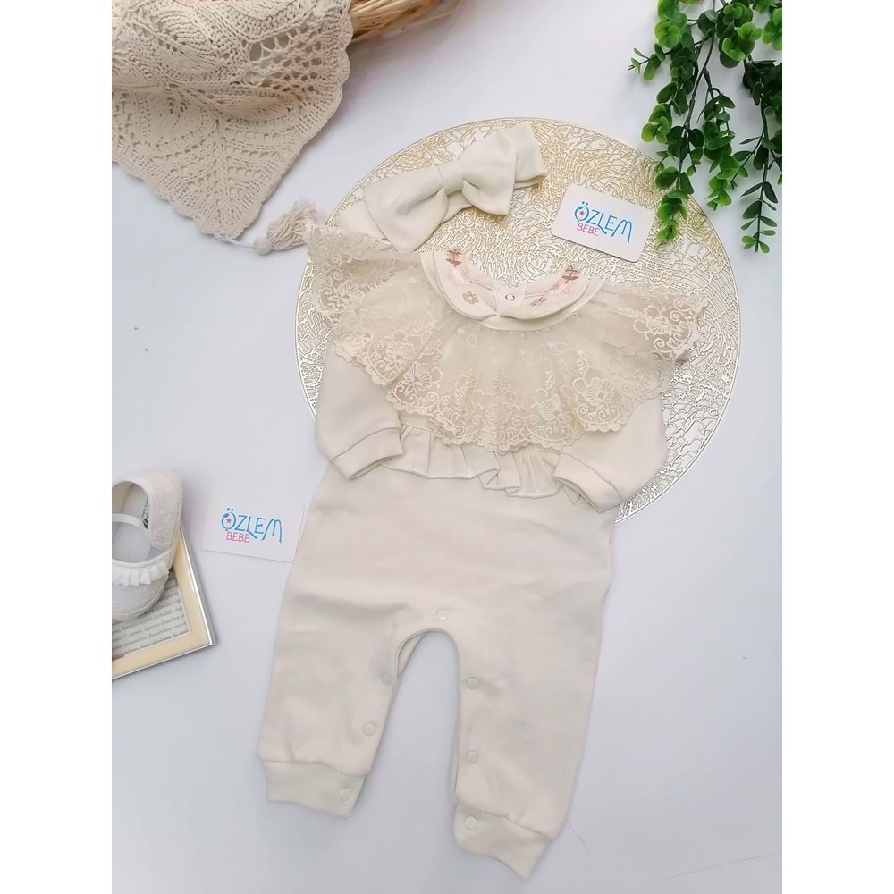 Çiçek Nakış Yakalı Tulum