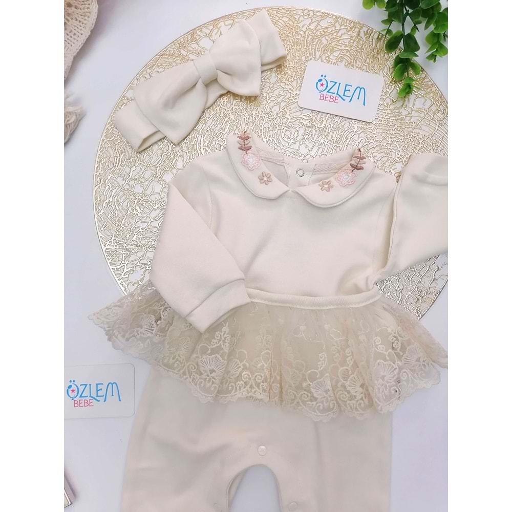 Çiçek Nakış Yakalı Tulum