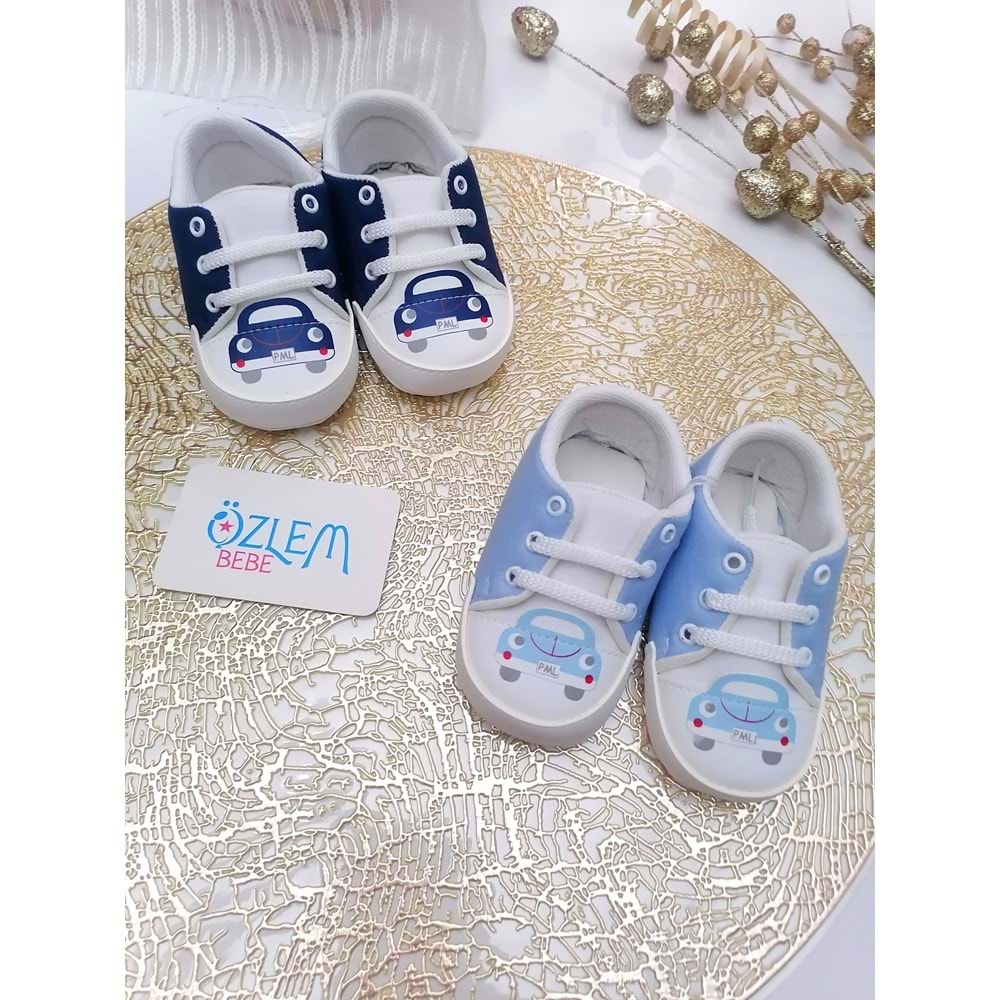 Araba Baskı Bağcıklı Bebek Ayakkabısı