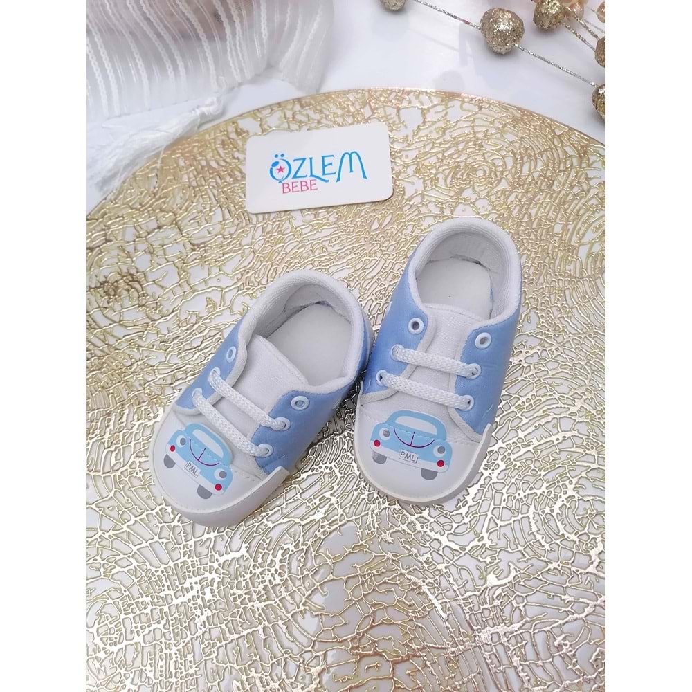 Araba Baskı Bağcıklı Bebek Ayakkabısı