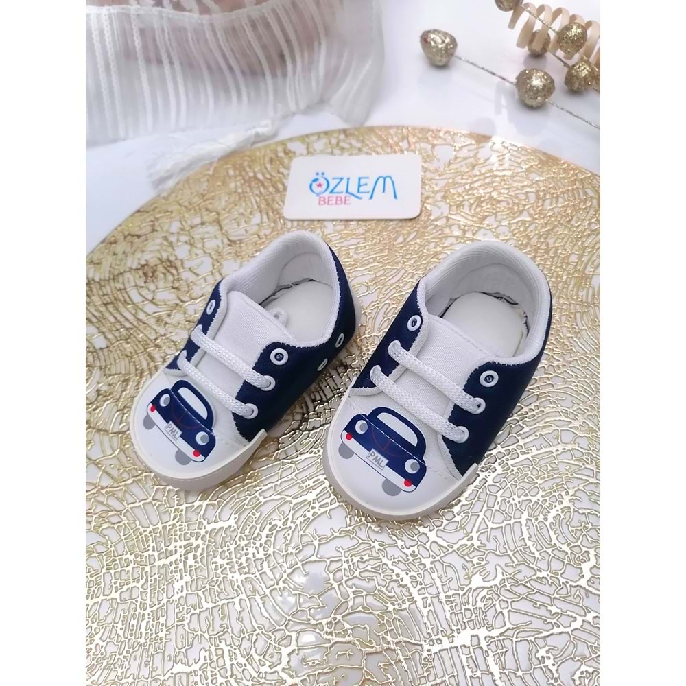 Araba Baskı Bağcıklı Bebek Ayakkabısı