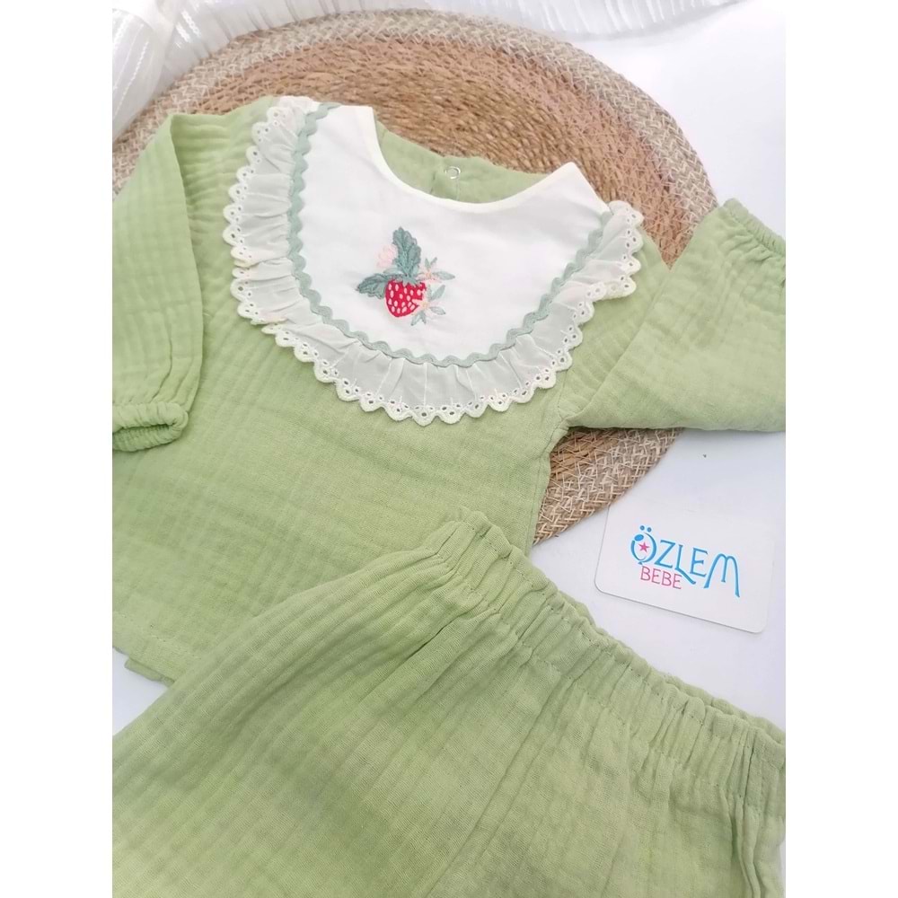 Çilek Nakış Yakalı Müslin 2'li Takım