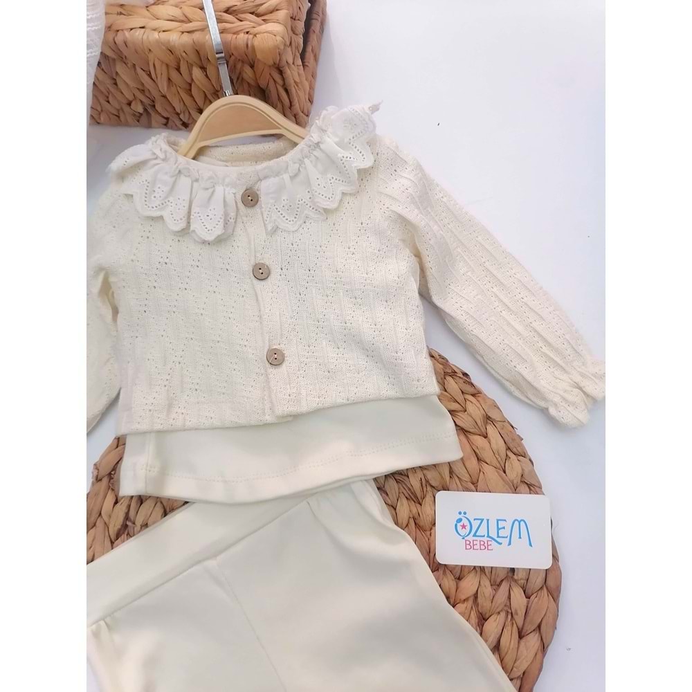 Güpür Yaka Triko Ceketli 3'lü Takım