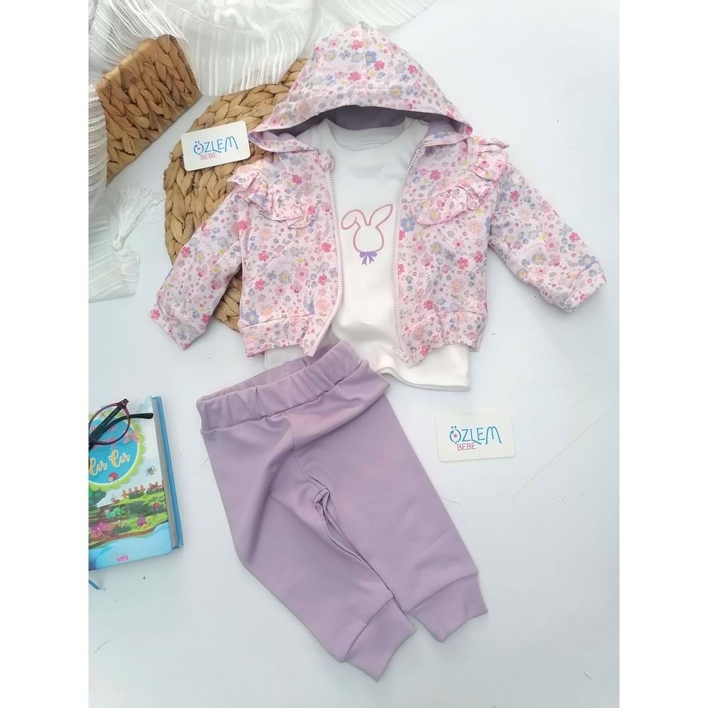 Çiçek Bahçesi Kapüşon Ceket 3'lü Takım